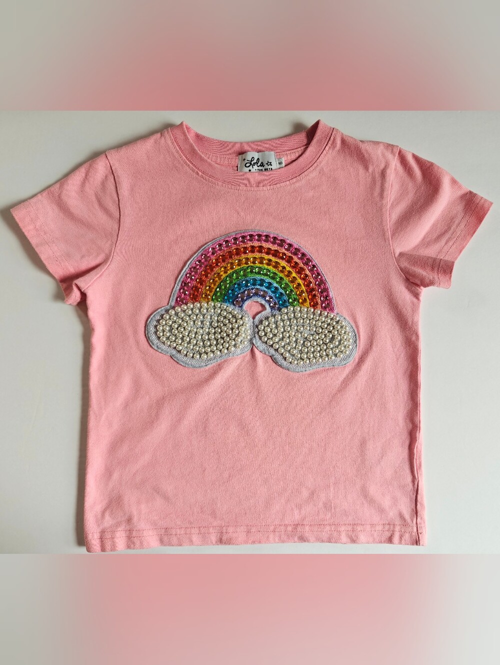 Lola + The Boys Pink Rainbow Pearl Patch T-shirt Girls Size 6